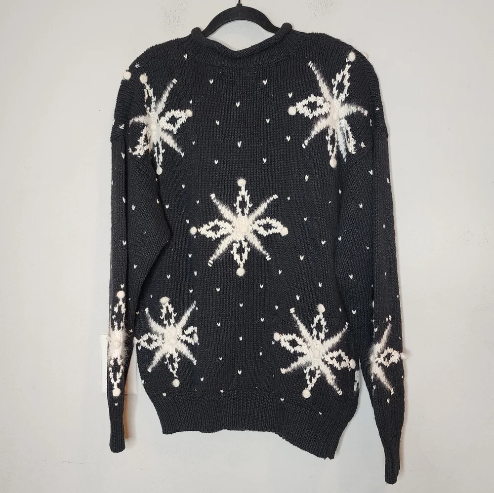 NWT Vintage Lauren Hansen‎ Roll Neck Hand Knitted Snowflake Reindeer Sweater L